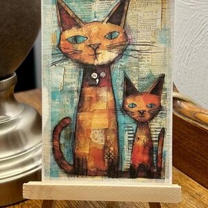 PRINT ACEO Lovable Cats Animal Art Card Limited Edition Matted & Signed On Back.
